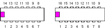 Numbering pattern for 14 and 16 pin DIP ICs (integrated circuit chips)
