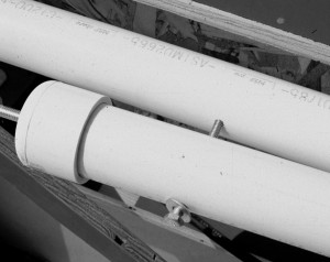 The PVC pipe legs fold together for transportation.