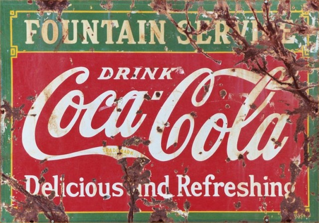 Coca-Cola Fountain Service Weathered Metal Sign