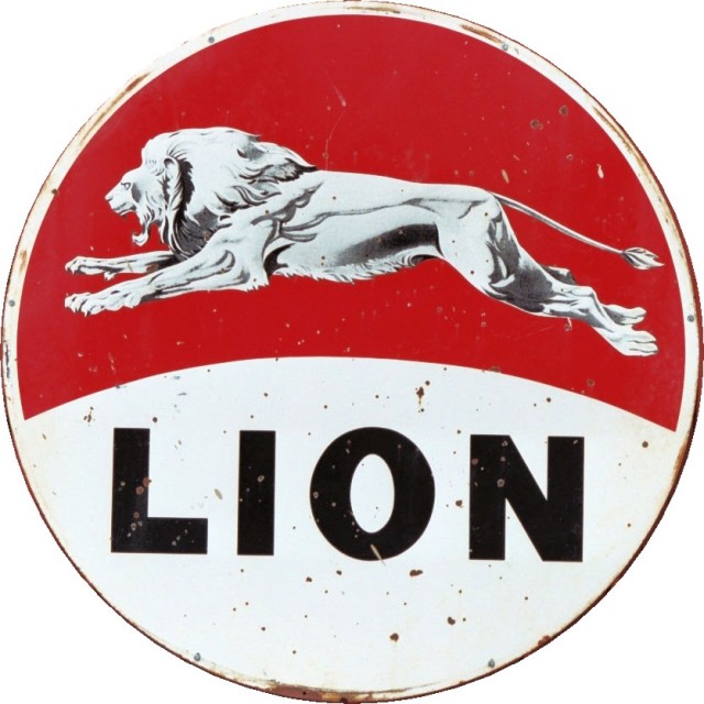 Weathered Lion Oil Metal Sign