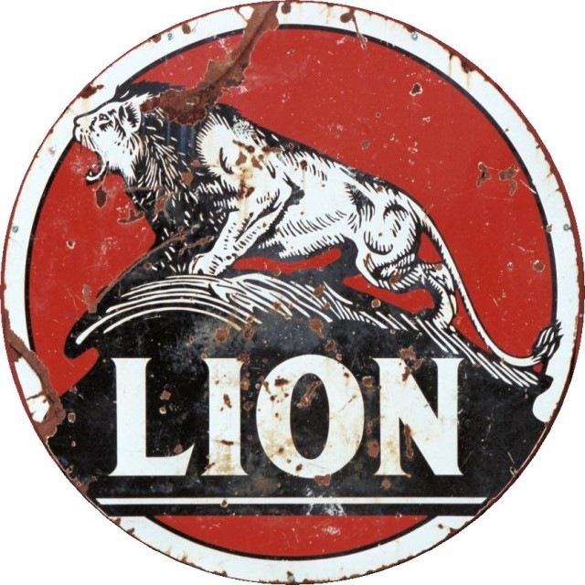 Heavily Weathered Lion Oil Metal Sign