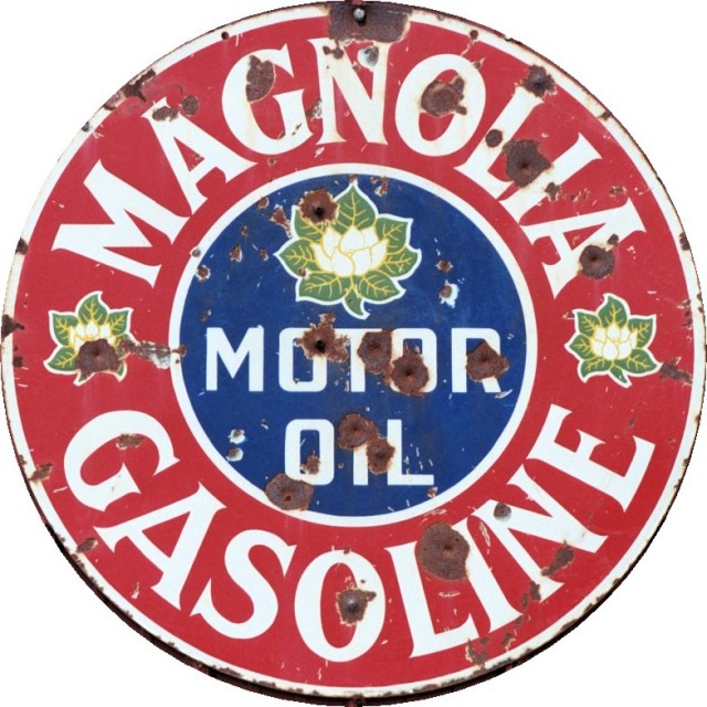 Weathered Magnolia Gasoline Metal Sign