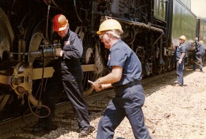 Working on the Frisco 1522 steam locomotive.