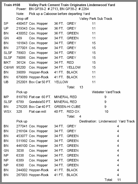 WG&F Spreadsheet for Train #108