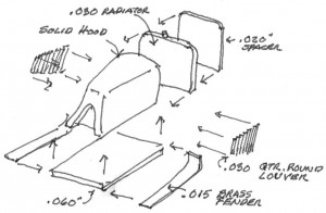 Construction drawing for the Mack Model AC Railbus model hood.