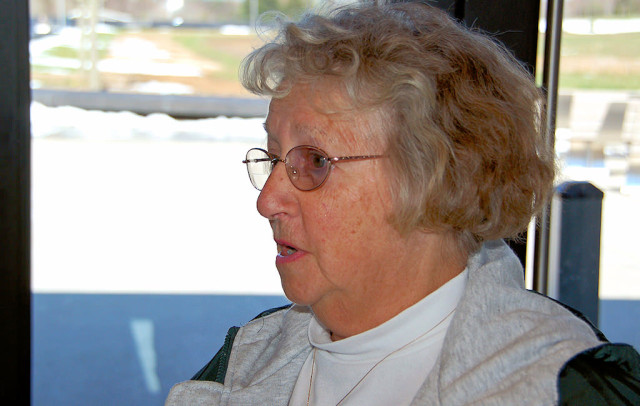 A volunteer at the Memorial, Mrs. Phyllis Musser, talks to us. The red barn seen in all the photos is on her property, just over the hill from the crash site.