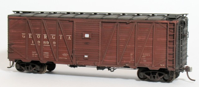 The Sunshine Models War Emergency 40-foot box car, finished for the Georgia Railroad.