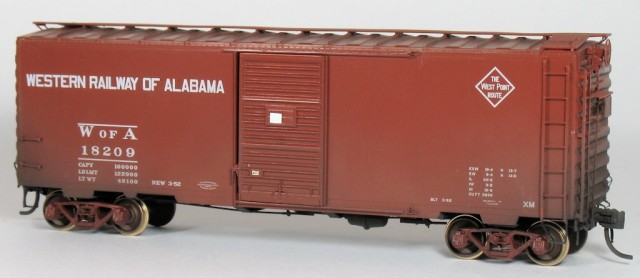 The Kadee factory-painted model, weathered but prior to application of HO scale car cement to the roof.