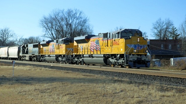 Eastbound mixed freight at Pacific, Missouri.