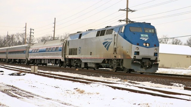 Amtrak's Missouri River Runner at track speed headed for downtown St. Louis.