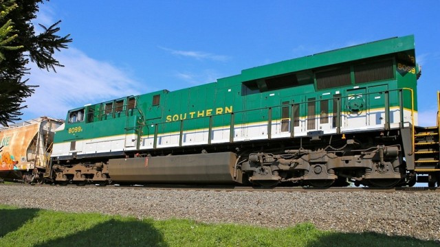 Early one morning, an eastbound mixed freight had this beauty in the consist. This is the Norfolk Southern's salute to the former Southern Railroad in its Heritage program, highlighting the "fallen flags" that are now a part of the NS system.