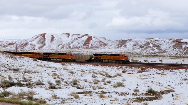 A BNSF train just outside the Antelope Mine (currently closed down).