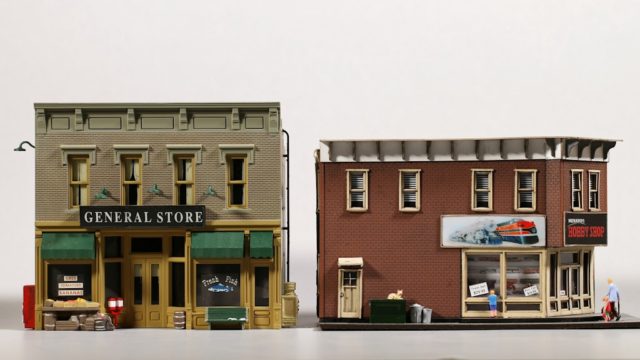 Menard's Hobby Shop would work well in a setting with other two-story buildings.