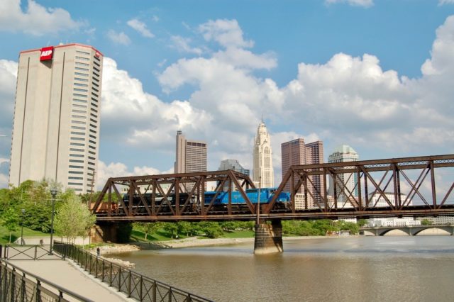 Downtown Columbus, Ohio in background.