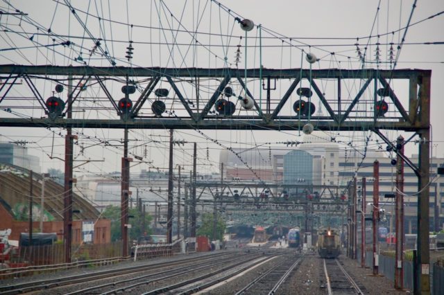 Leaving Washington, D.C. on the private rail car trip; see the faint image of the nation’s capitol in the background.